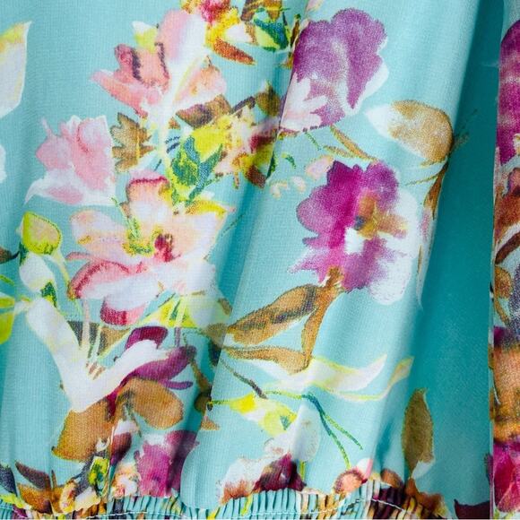 Sam & Jess blue pink floral boho chiffon blouse large - Picture 4 of 9